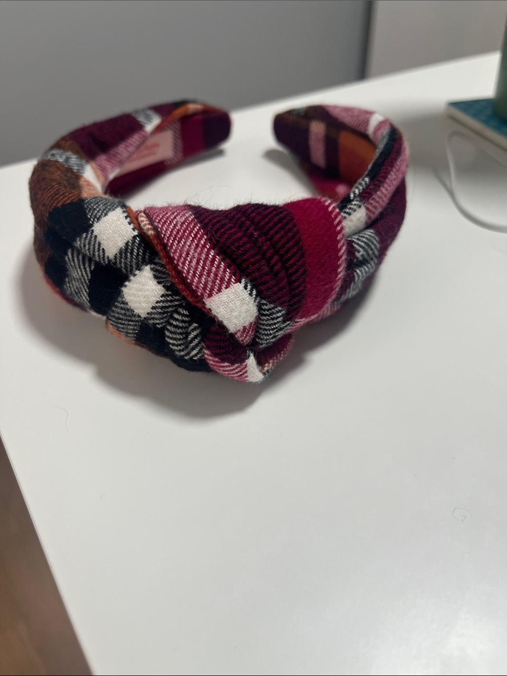 Plaid Knotted Headband in Burgundy and Black